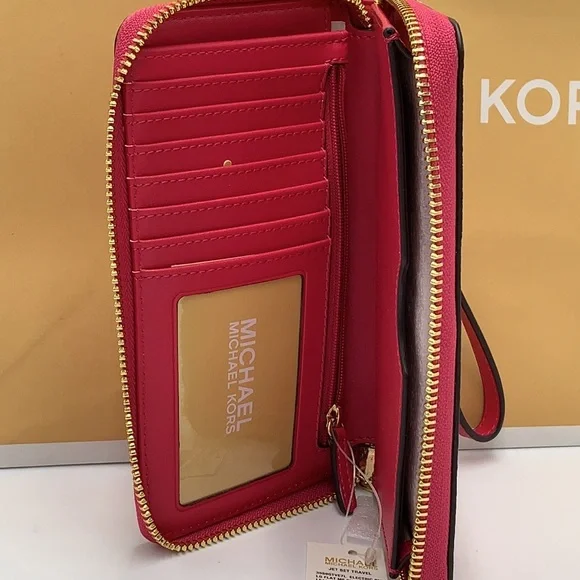 MICHAEL KORS LARGE FLAT MULTIFUNCTIONAL PHONE CASE ELECTRIC PINK COLOR - Picture 10 of 12